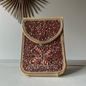 Brown Flower 🌸 Beaded Design Crossbody Traveling Bag